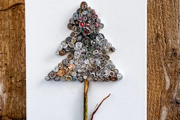 Diy recycling kerstboom wanddecoratie op canvas
