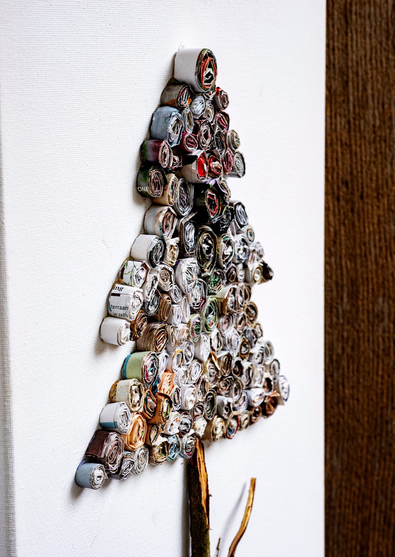 Diy recycling kerstboom wanddecoratie op canvas