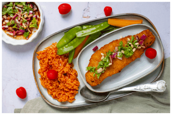 Lekkerbekjes met peultjes en tomatenrijst