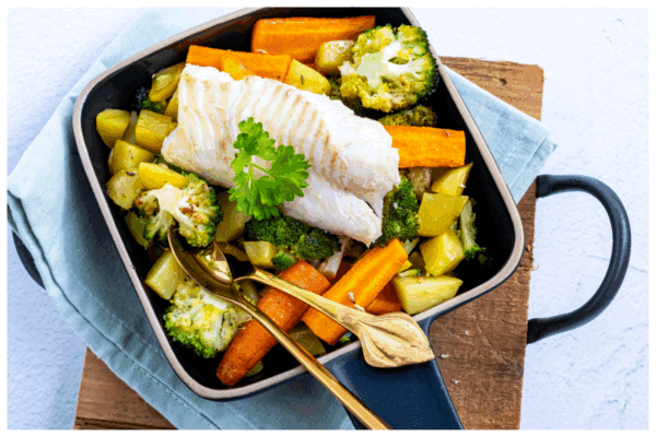 Kabeljauwfilet met groenteschotel