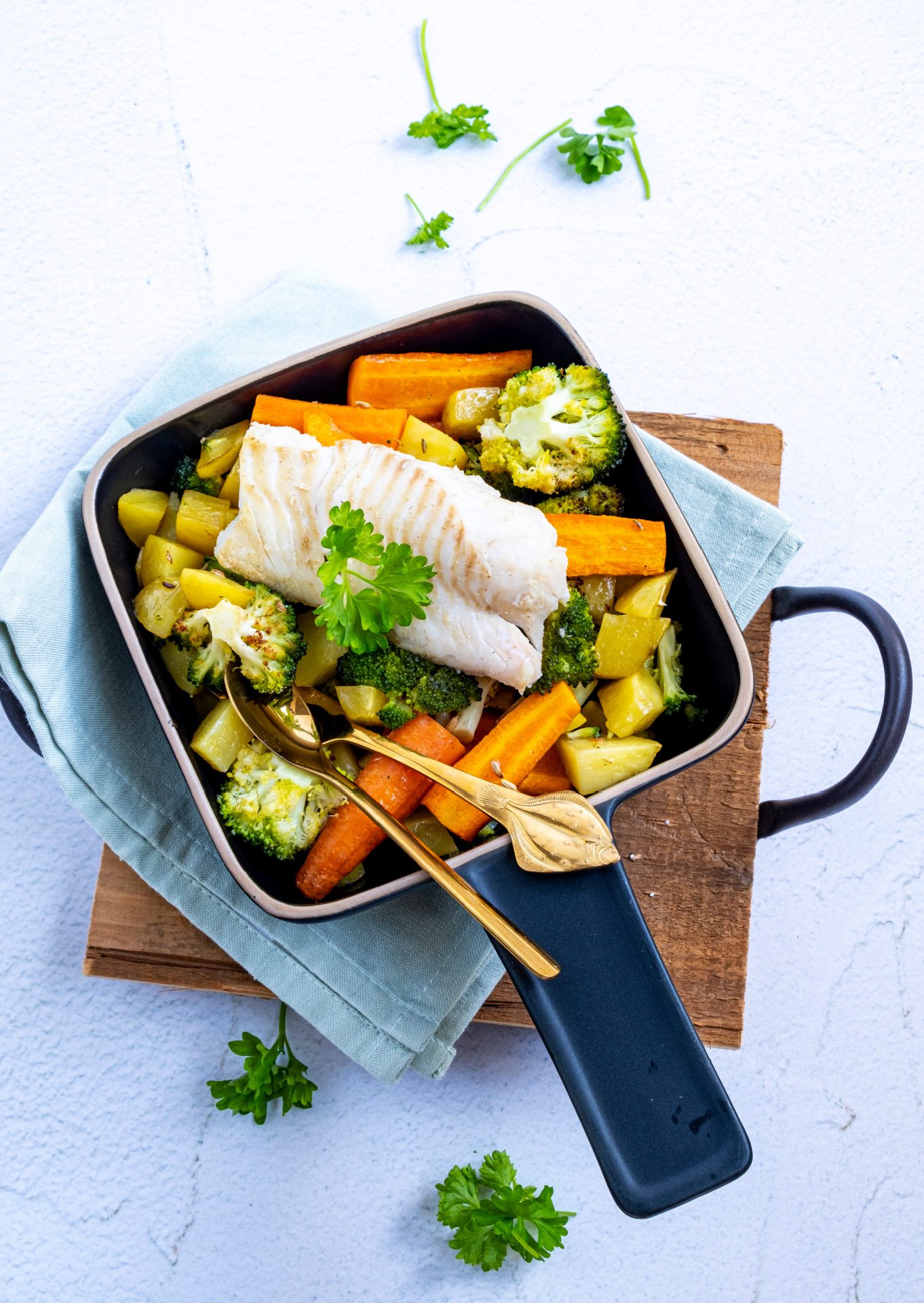 Kabeljauwfilet met groenteschotel