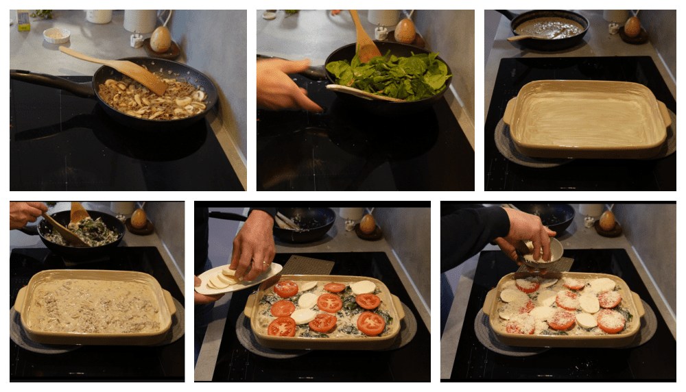 Zo maak je het: Ovenschotel van stroganoff gehakt spinazie en champignons
