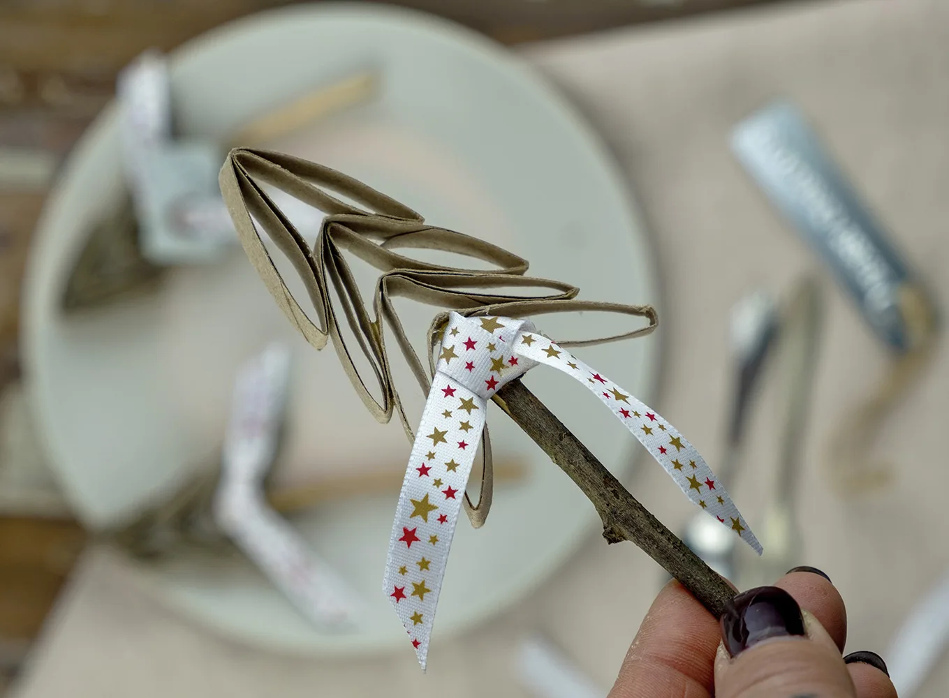 Naamkaartjes kerst maken van wc-rollen