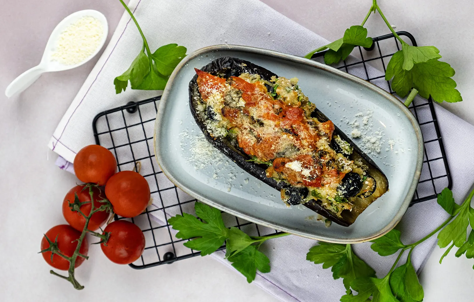 Vegetarische gevulde aubergines