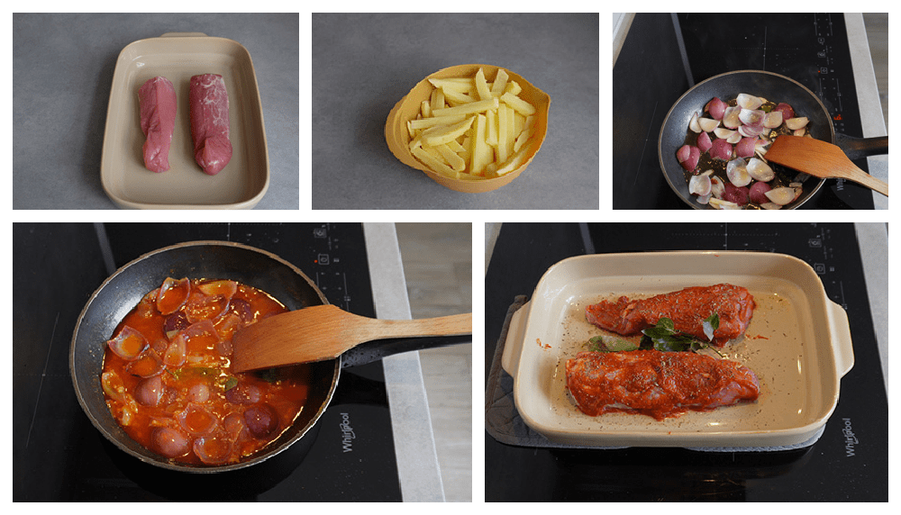 Ingrediënten voor 3 personen: Varkenshaas met paprikapuree