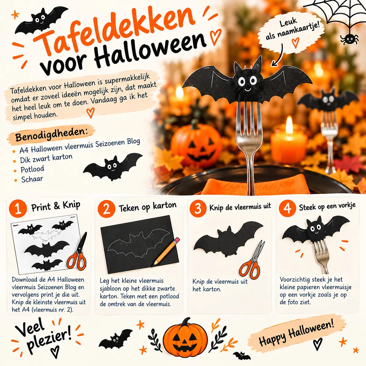 Halloween-tafel met vleermuisdecoratie