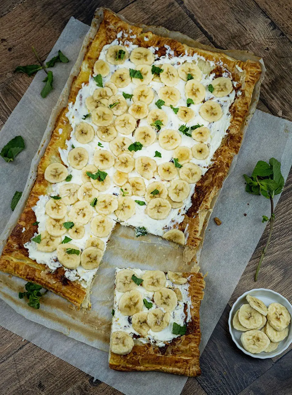 Mascarpone plaattaart met bananen