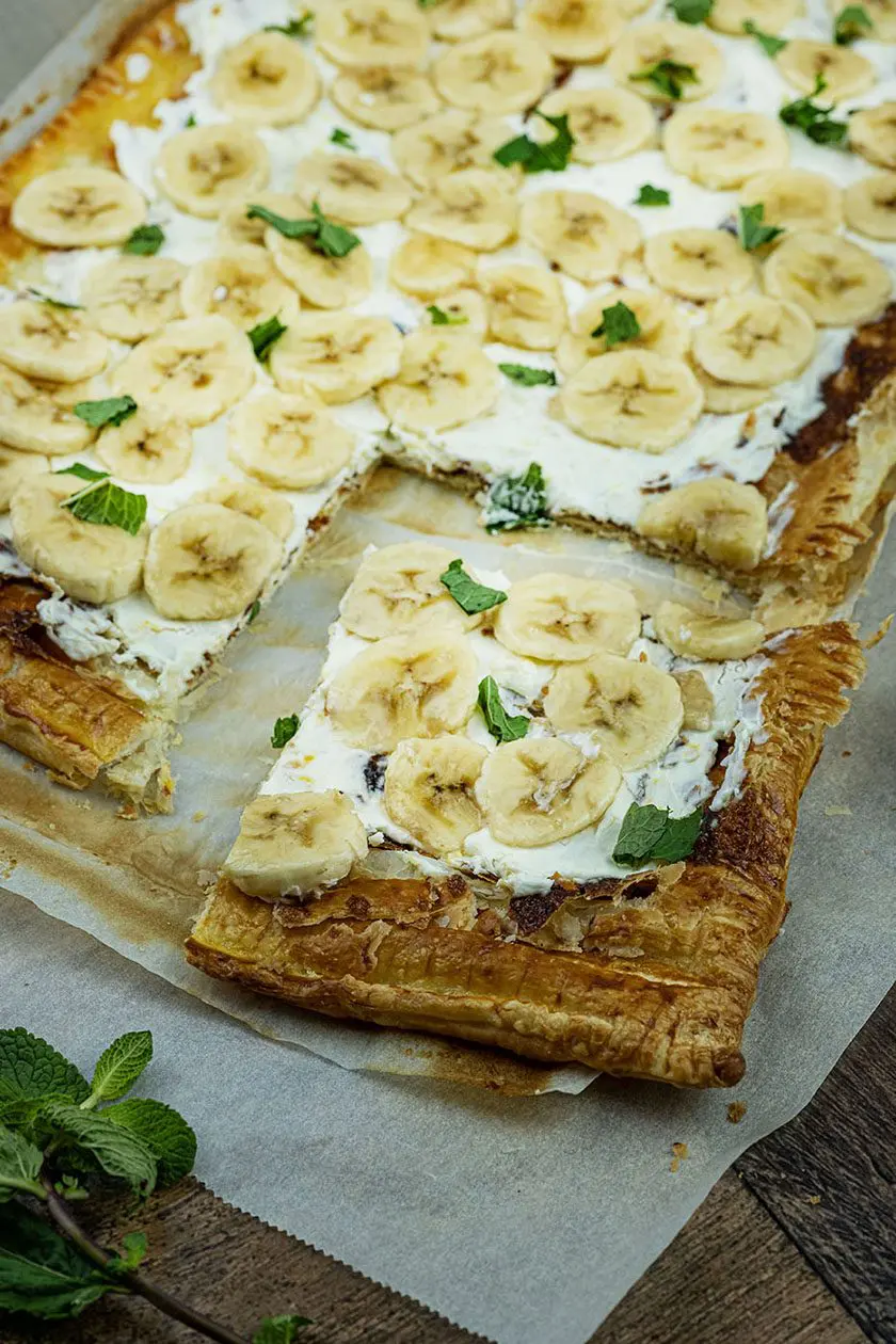 Mascarpone plaattaart met bananen