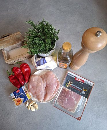 Ingrediënten voor 2 personen: Gevulde kipfilet met serranoham en Cheddar kaas