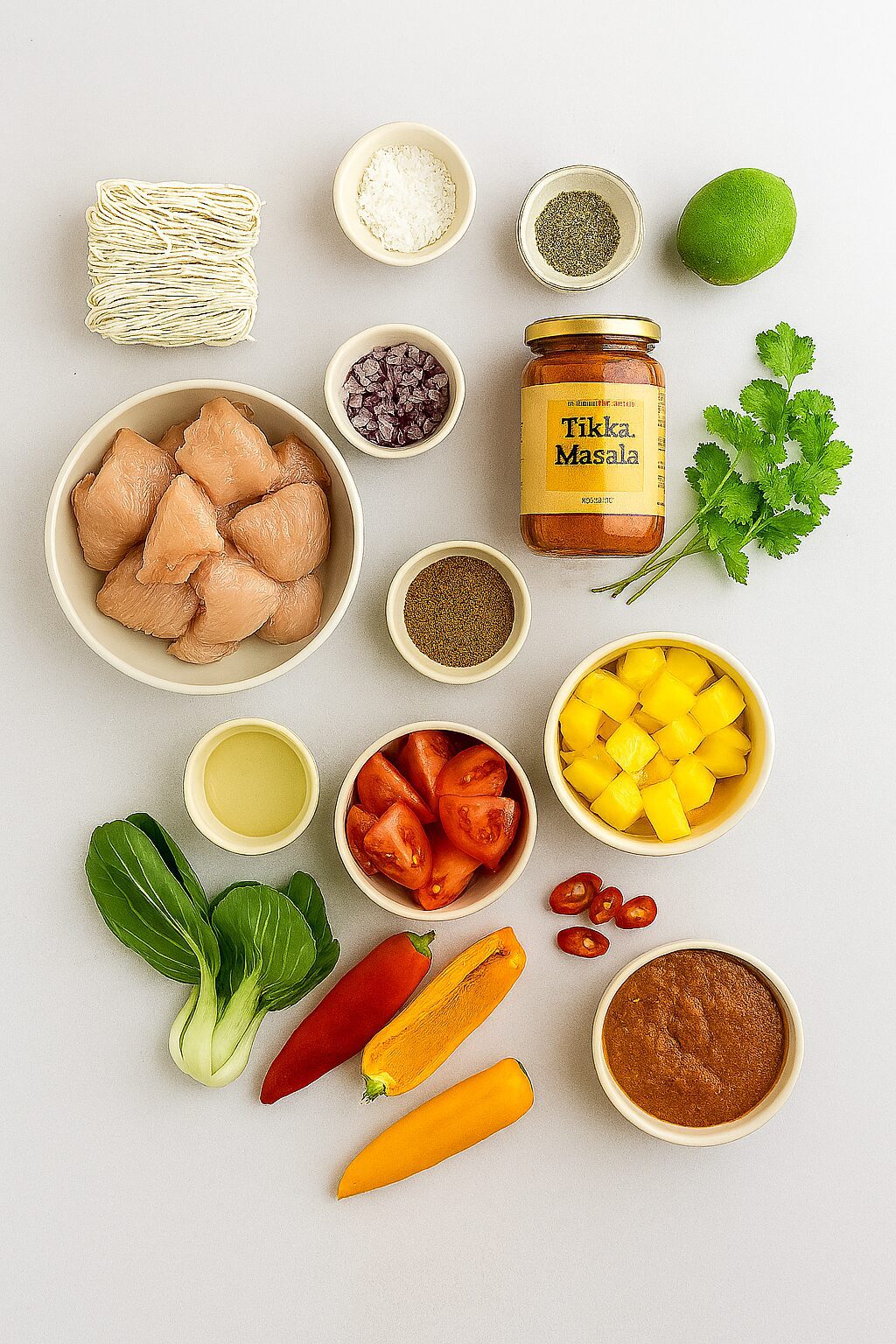 Ingrediënten voor 3 a 4 personen: Kipfilet met Tikka Masala en mango