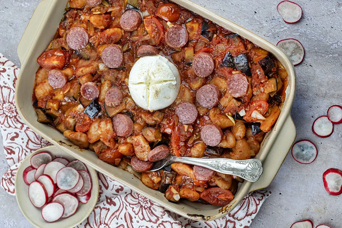 Gnocchi ovenschotel met aubergine en tomaten