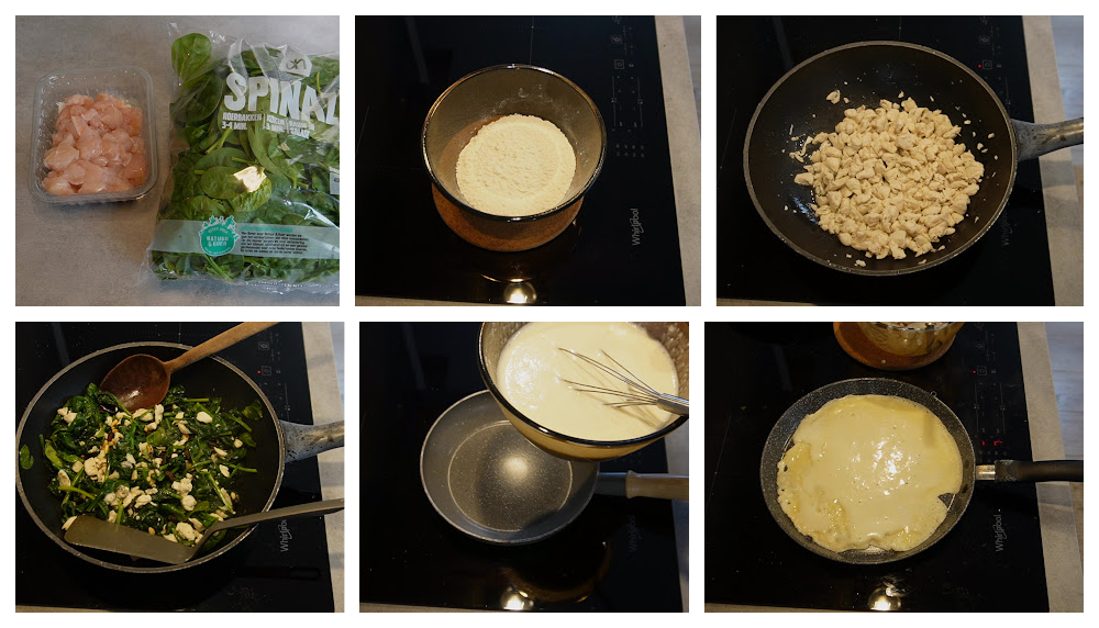 Ingrediënten voor 3 personen: Pannenkoeken met kipfilet