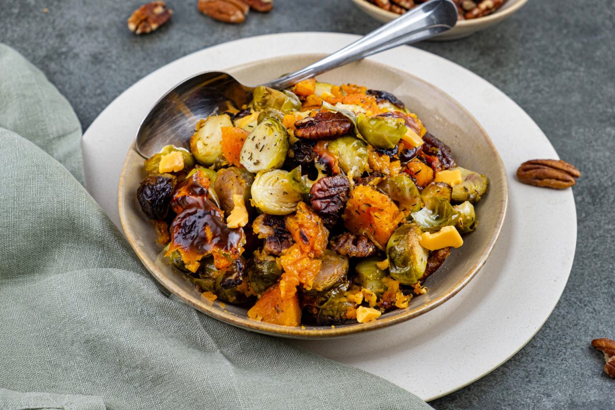Spruitjes met pompoen en pecannoten uit de oven