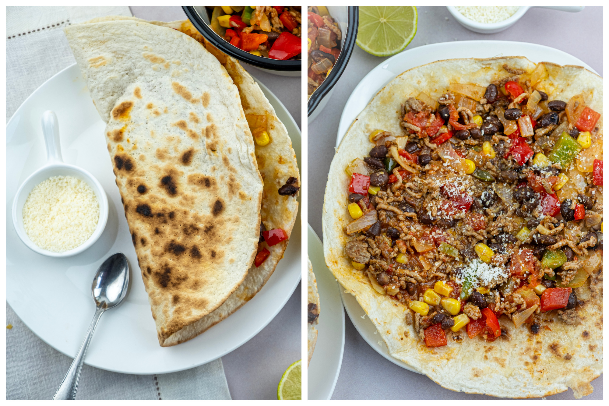 Mexicaanse quesedillas met gehakt en zwarte bonen